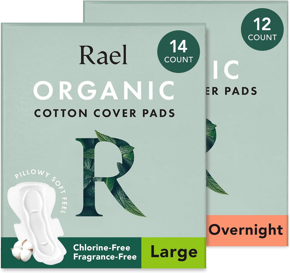 Rael Pads for Women | Organic Cotton Cover (Overnight, Large)